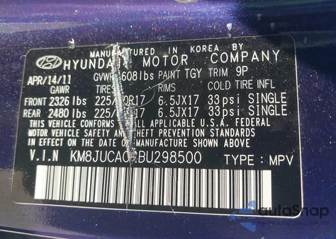 2011 Hyundai Tucson Gls из США, поврежденный, VIN KM8JUCAC2BU298500